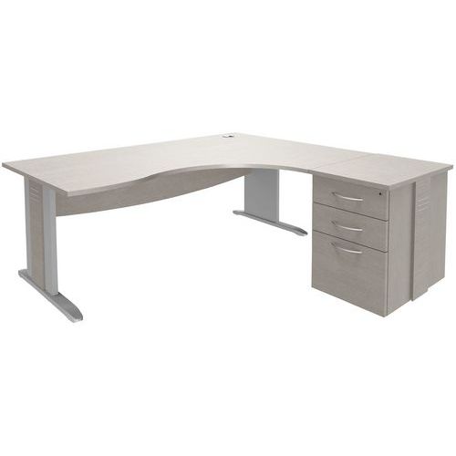 Pack bureau asymétrique Quatuor pied L retour droite + caisson Manutan Expert