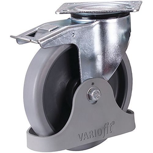 Roulette pivotante avec frein à bandage en caouthouc thermoplastique