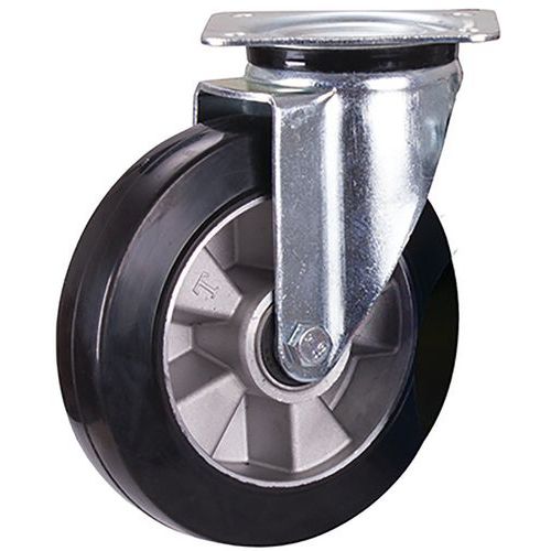 Roulette pivotante en caoutchouc élastique plein, 200 x 50 mm, noir