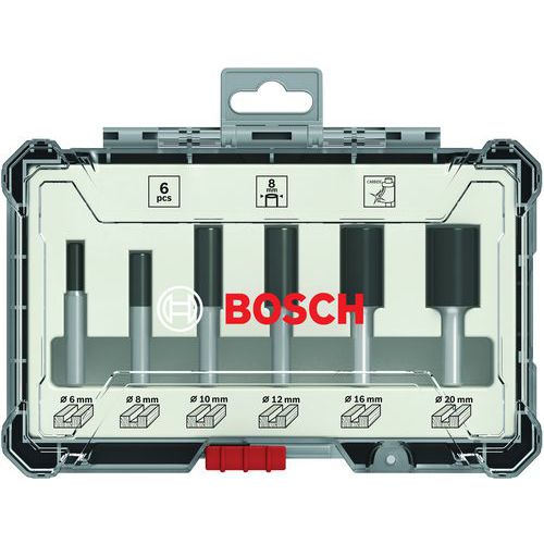 Frezenset in cassette 6 delig - recht schacht - 8 mm - Bosch
