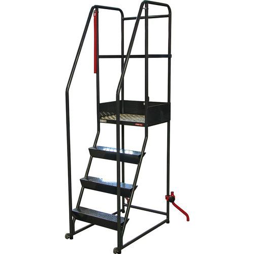 Smalle verrijdbare trapladder, Materiaal: Staal, Toegangshoogte: 3.01 m, Platform hoogte: 1.01 m