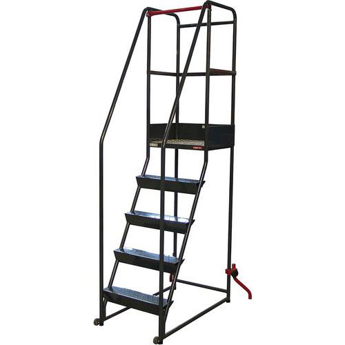 Smalle verrijdbare trapladder, Materiaal: Staal, Toegangshoogte: 3.26 m, Platform hoogte: 1.26 m