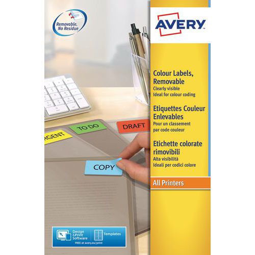 Herplaatsbaar kleurenetiket Avery - Voor laser-, inkjetprinter, kopieerapparaat