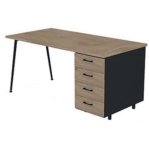 Bureau à plateau 120x80cm et caisson HB 4 tiroirs Solal - Quadrifoglio
