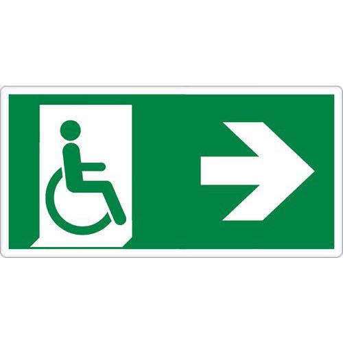Noodevacuatiebord - Uitgang voor mindervaliden rechts - Zelfklevend
