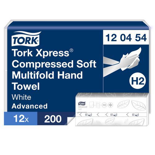 Essuie-mains interfoliés doux comprimés blancs H2, 2 plis - Tork