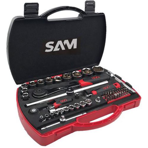 Gereedschapskoffer met 60 stuks dopsleutels 1/4 en 1/2 - SAM Gereedschapskoffer met 60 stuks dopsleutels 1/4 en 1/2 - SAM