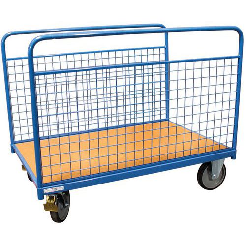 Plateauwagen met antislipmat en 2 gaas zijpanelen - 500kg - FIMM Plateauwagen met antislipmat en 2 gaas zijpanelen - 500kg - FIMM