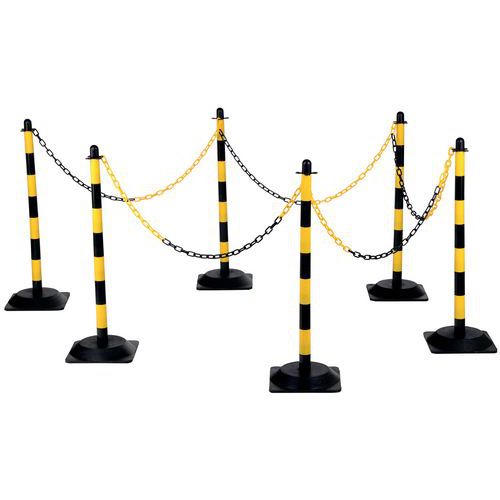Poteau avec socle et chaîne polyéthylène - Lot de 6 - Crash Stop Poteau avec socle et chaîne polyéthylène - Lot de 6 - Crash Stop