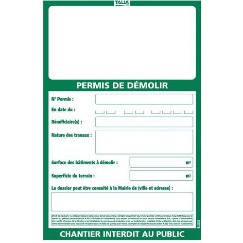 Bord Permis de Démolir - Taliaplast