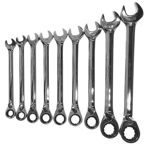 Set van 9 combinatiesleutels met omkeerbare ratel - Manutan Set van 9 combinatiesleutels met omkeerbare ratel - Manutan