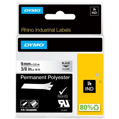 Ruban étiquette Industrielle Rhino en polyester Auto-adhésive - Dymo