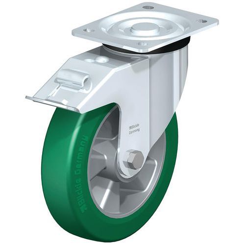 Zwenkwiel middelzwaar uitvoering zwaarlastwiel Softhane aluminiumvelg, Max. belasting: 400 kg, Ø: 200 mm