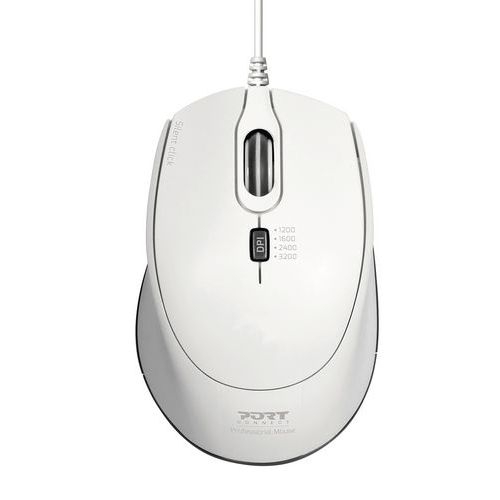 Professionele stille muis met snoer, wit - Port Connect