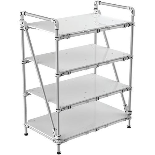 Buisvormige werktafel met dicht legbord, Max. belasting per legbord: 87 kg, Hoogte: 1300 mm