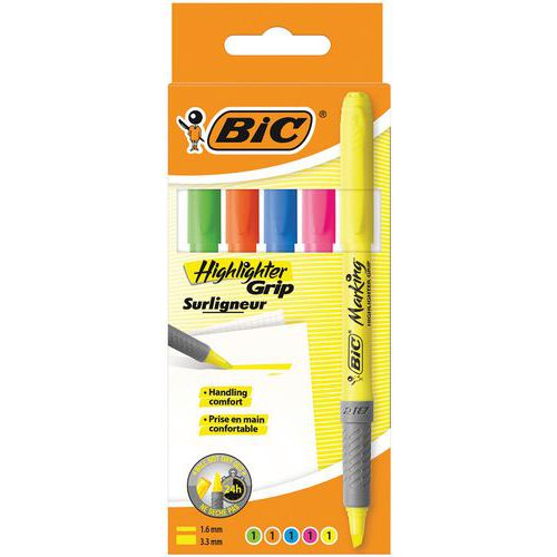 Markeerstift BIC Highlighter Grip - Etui met 5 kleuren assorti