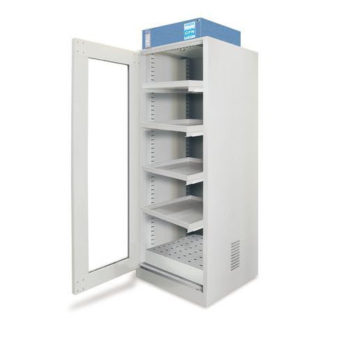 Kast met filtering 1 deur met glas - schuifplanken - Exacta