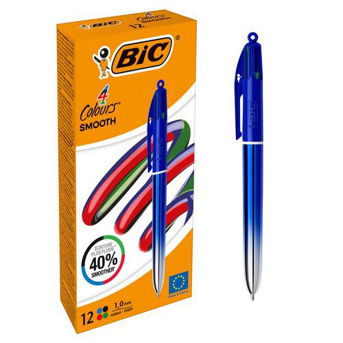 Balpen met 4 kleuren - Smooth - Zeer gladde inkt - BIC Balpen met 4 kleuren - Smooth - Zeer gladde inkt - BIC
