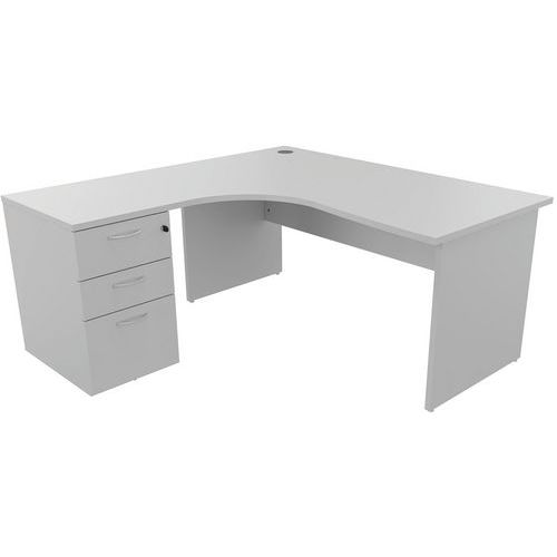 Compact bureau met ladeblok - Onderstel met wangen - Grijs - Manutan Expert