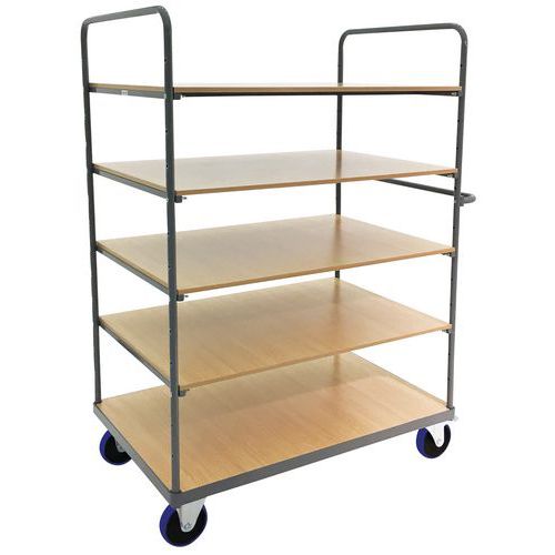 Hoge wagen met 5 houten plateaus, Max. belasting: 400 kg, Totale hoogte: 1760 mm, Totale breedte: 800 mm