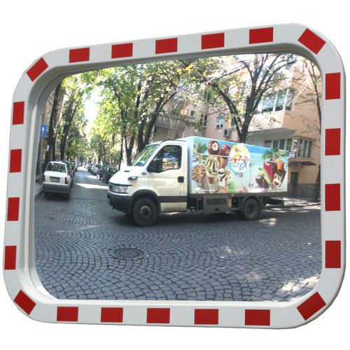 Verkeersspiegel rechthoekig met rood/wit rand - Relexim