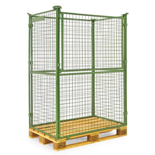 Stapelbare palletkist groen - 1/2 neerklapbare zijkant- Manutan Expert