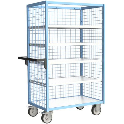 Rolcontainer met 3 gaaswanden en 4 houten legborden 500 kg - FIMM