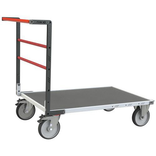 Plateauwagen met vaste duwbeugel, houten blad en rubberen mat - FIMM Plateauwagen met vaste duwbeugel, houten blad en rubberen mat - FIMM
