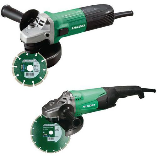 Haakse slijper set met snoer slijpschijf Ø125 mm en Ø230 mm - Hikoki