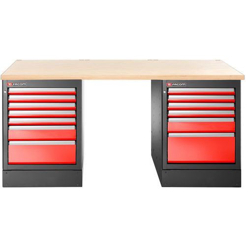 Werkbank hoog met 13 laden en houten bovenblad - Facom