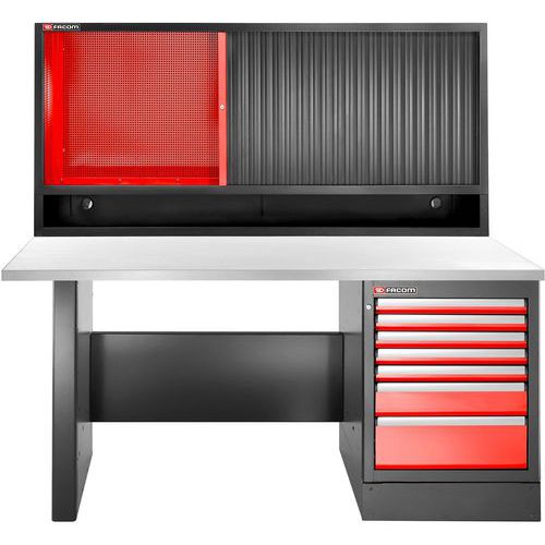 Werkbank hoog 7 laden met rolkast met rvs bovenblad - Facom