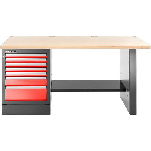 Werkbank hoog met 7 laden en houten bovenblad - Facom