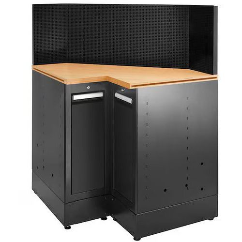 Hoekkast laag met 2 laden houten werkblad - Facom