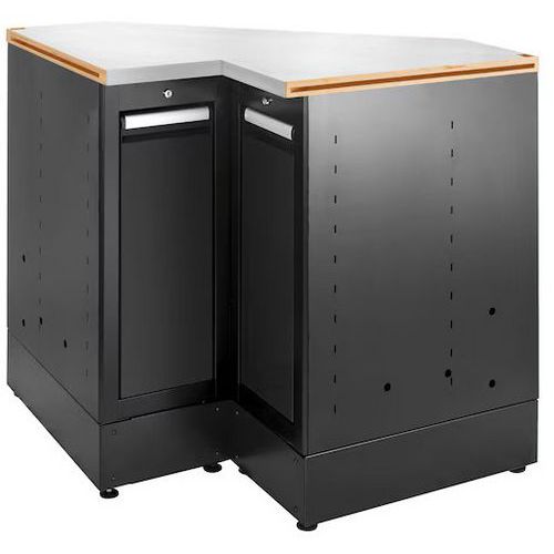 Hoekkast laag met 2 laden rvs werkblad - Facom