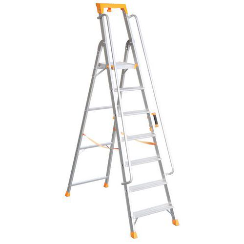 Professionele trap van aluminium met leuning, Toegangshoogte: 3.6 m, Totale hoogte: 2.215 m
