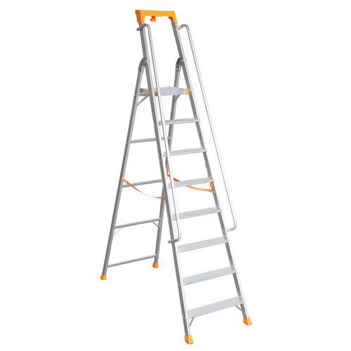 Professionele trap van aluminium met leuning, Toegangshoogte: 3.84 m, Totale hoogte: 2.450 m