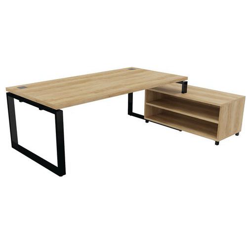 Bureau droit avec meuble de service ouvert - Pied noir - Buronomic