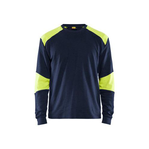 Vlamvertragend T-shirt lange mouwen, Materiaal: Modacrylic, Kleur: Blauw/geel, Maat: 4XL