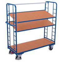 Ergonomische, hoge wagen met 3 houten plateaus - Draagvermogen 500 kg