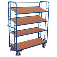 Ergonomische, hoge wagen met 4 houten plateaus - Draagvermogen 250 en 400 kg