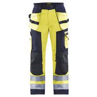 Pantalon artisan multinormes jaune/marine, poche jambe avec rabat