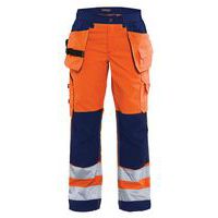 Pantalon haute visibilité femme orange fluo/marine, poches larges