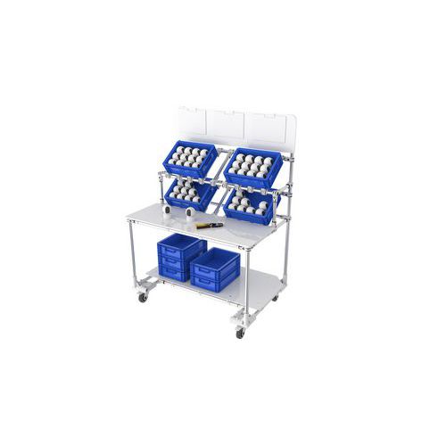 Mobiele werkpost met toevoer aan de voorzijde, 2 legborden met informatiepaneel - Trilogiq Mobiele werkpost met toevoer aan de voorzijde, 2 legborden met informatiepaneel - Trilogiq