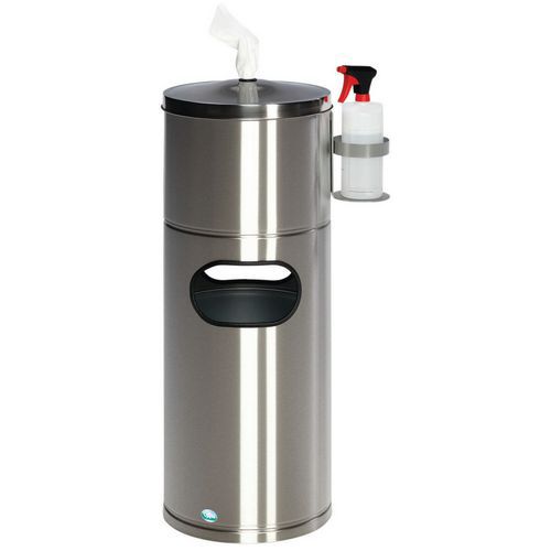 Reinigingsstation met papierdispenser en flessenhouder Reinigingsstation met papierdispenser en flessenhouder