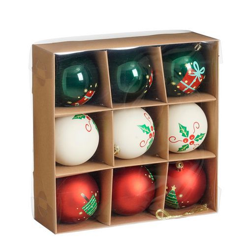 Koffer 9 Kerstballen, Onbreekbaar - 3 Verschillende Kleuren