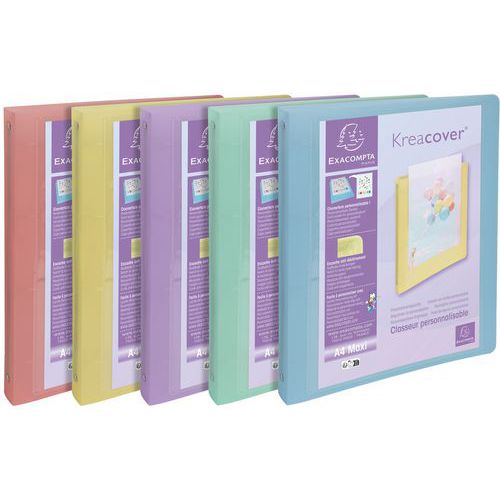 Classeur à 4 anneaux Kreacover pastel x15 assortis - Exacompta Classeur à 4 anneaux Kreacover pastel x15 assortis - Exacompta