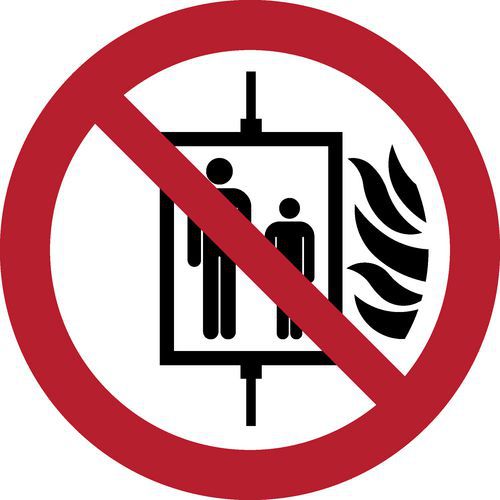 Pictogram In geval van brand verboden om de lift te gebruiken Pictogram In geval van brand verboden om de lift te gebruiken