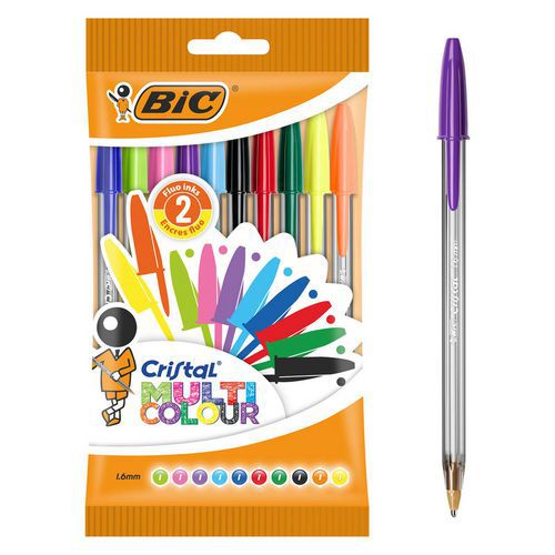 Balpen Cristal Multicolour brede punt assortiment - BIC Balpen Cristal Multicolour brede punt assortiment - BIC