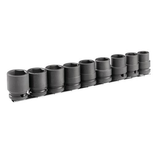 Set van 9 6-kant impact-doppen 1/2, metrische maten, op rek