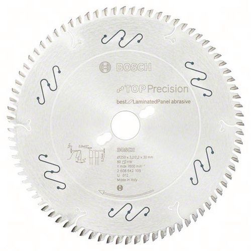 Cirkelzaagblad Laminated Panel Abrasive, Asgat Ø: 30 mm, Ø: 25 cm, Aantal tanden: 80, Type nr.: 2608642109